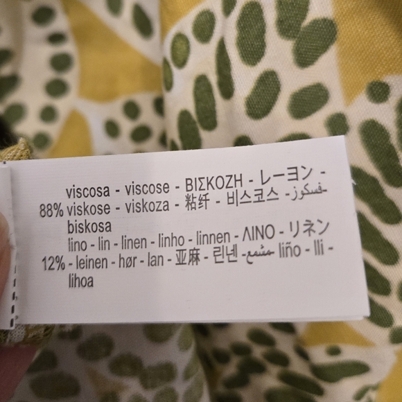 Zara Linen Blend Leaf Pattern Midi Dress Size Large Green, Yellow & Cream - Picture 12 of 14